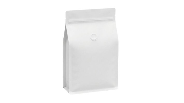 Flachbodenbeutel mattweiss mit Ventil und Zipper - Flachbodenbeutel mattweiß mit Ventil und Zipper – neue Kaffeeverpackung im Sortiment