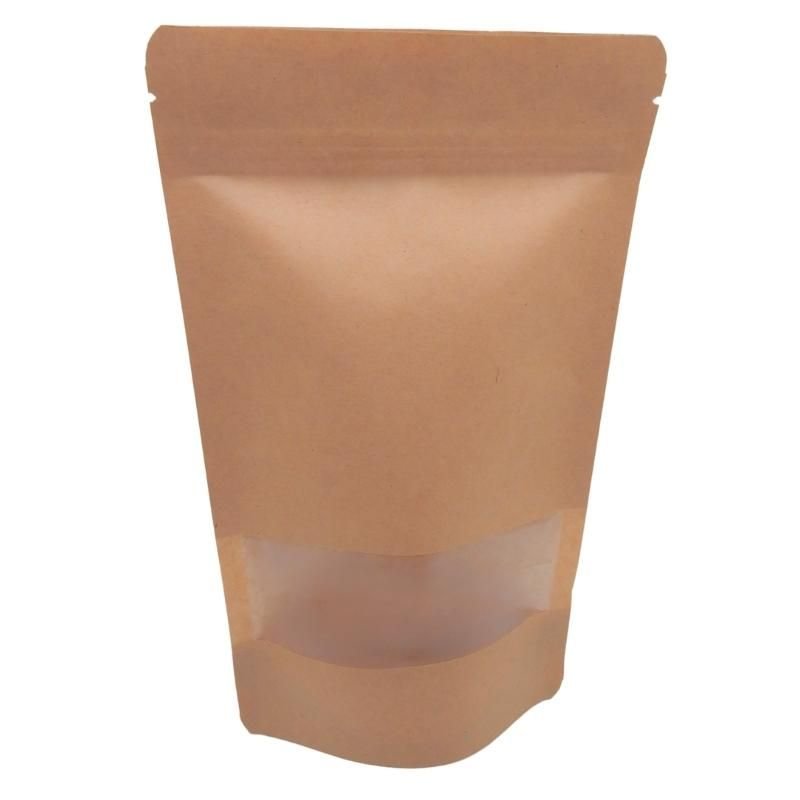 Stand-up pouch kraft paper brown with zipper and window aluminum free