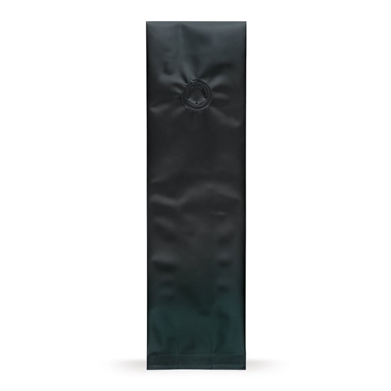 Seitenfaltenbeutel mit Ventil mattschwarz 1000g.