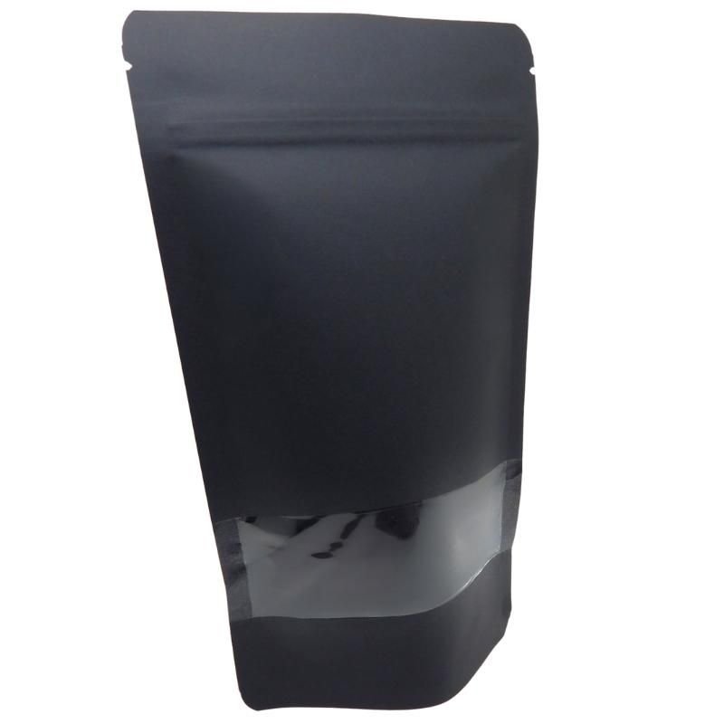 Stand up pouch kraft paper black with zipper and window aluminum free