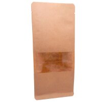 Brown kraft paper flat bottom pouch with window 250g.