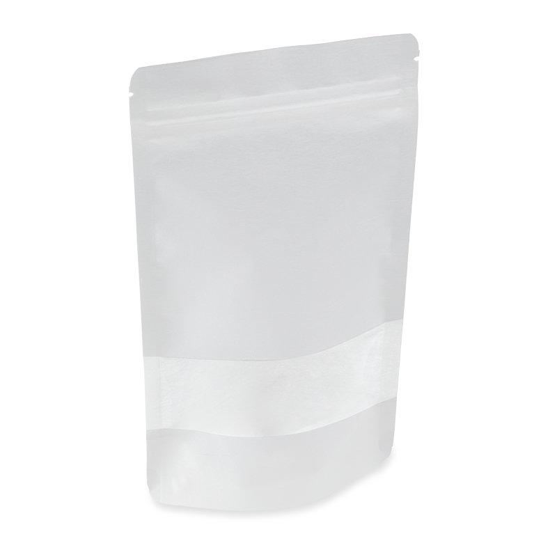 Stand-up pouch white kraft paper with zipper and window aluminum free 1000ml