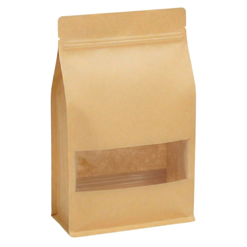 Flachbodenbeutel Kraftpapier braun mit Fenster und Zipper