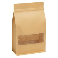 Flachbodenbeutel Kraftpapier braun mit Fenster und Zipper