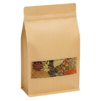Flachbodenbeutel Kraftpapier braun mit Fenster und Zipper
