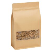 Flachbodenbeutel Kraftpapier braun mit Fenster und Zipper