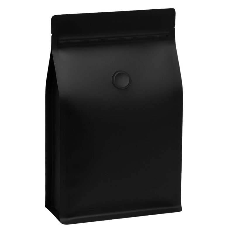 Flat-bottom bag matt black with valve and zipper