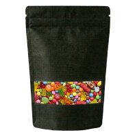 Standbodenbeutel Kraftpapier schwarz bedruckt mit Zipper und Fenster Alufrei