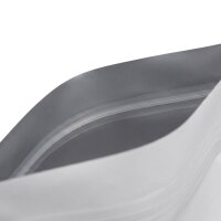 Flachbodenbeutel mattweiss mit Ventil und Zipper