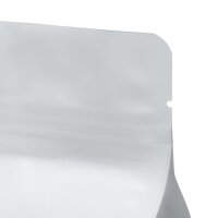 Flachbodenbeutel mattweiss mit Ventil und Zipper