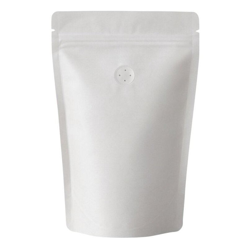 Standbodenbeutel Kraftpapier weiss mit Ventil und Zipper