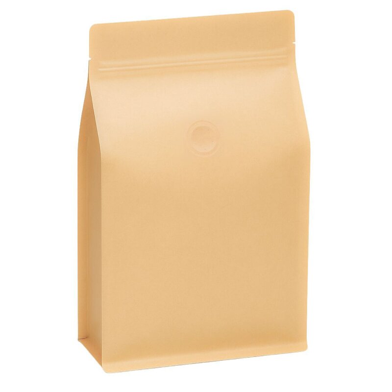 Flat Bottom Bag Kraft Paper Brown with Valve and Zipper High Barrier