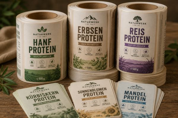 Roll of printed labels in various designs at Europe-Pack